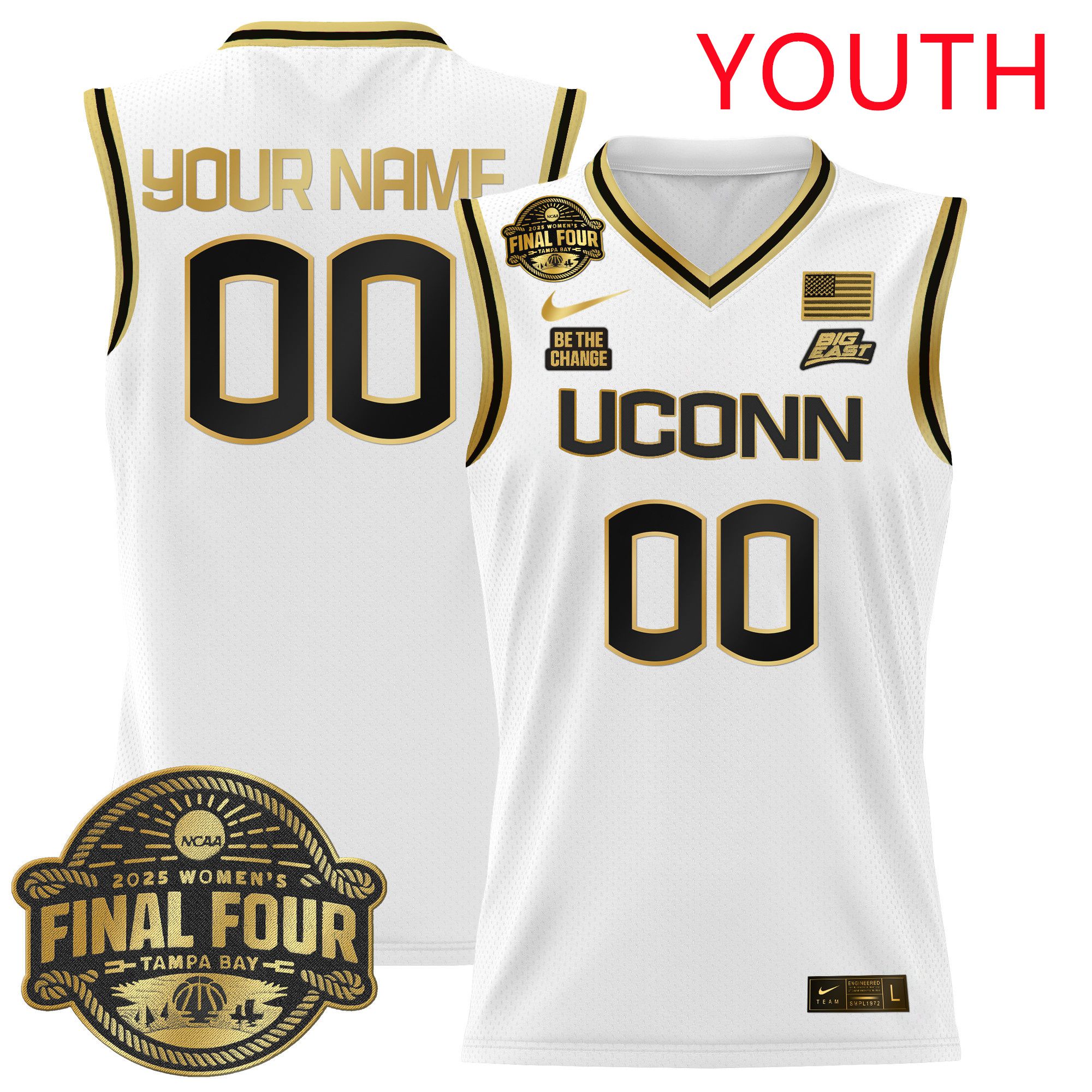 Youth UConn Huskies White Nike 2025 Big Eat Final Four Patch Lightweight Basketball Custom NCAA Jerseys